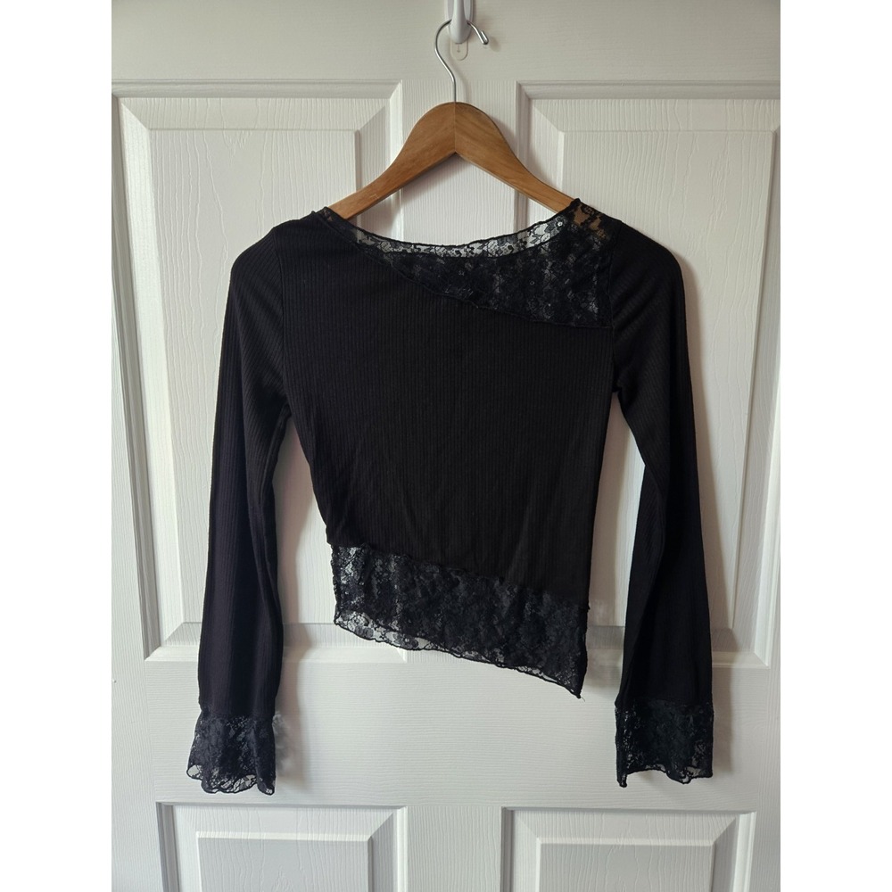 BLACK LACE LONG SLEEVE  PULLOVER GOTHCORE, GIRL, GRUNGE XS - Picture 2 of 4
